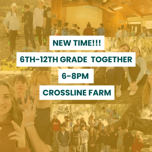 STARTING TONIGHT!! Middle School and High School will start meeting together at Crossline Park, Sunday nights at 6:00!  you won’t wanna miss tonight! We will be starting the night out on the field with games, inflatables, ice cream and pizza!!